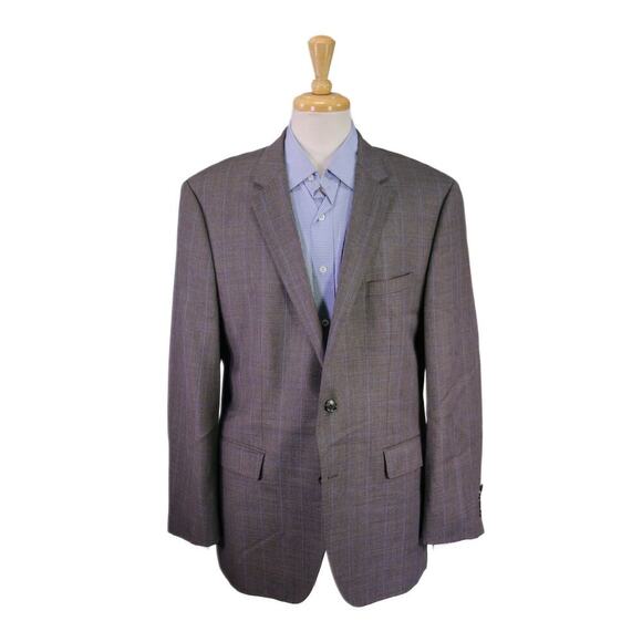 Hugo Boss James Current Gray w/ Sky Blue Windowpane Wool Sportcoat Blazer 44R - Picture 1 of 10